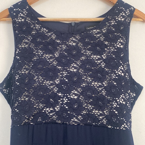 Caroline Morgan - Navy pleated babydoll dress with lace and white trim - Size 12 - Picture 2 of 9